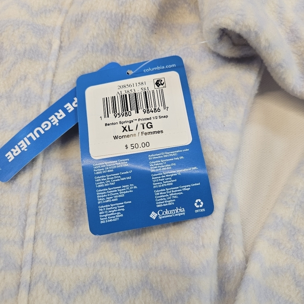 Columbia Women's Benton Springs Printed Fleece Jacket White Blue NwT Size XL - Picture 5 of 6